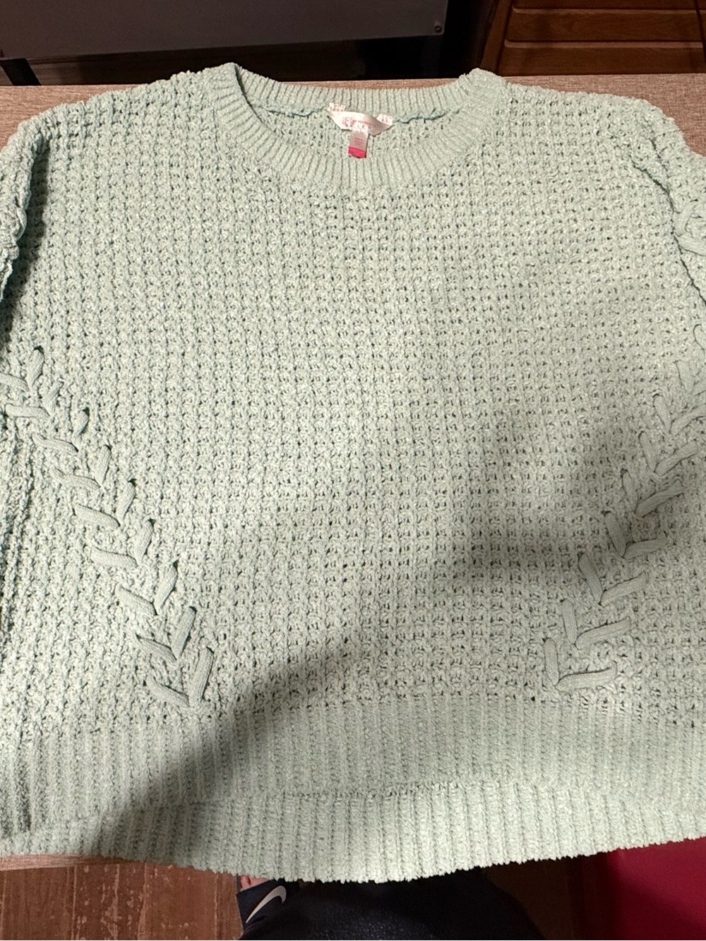 No Boundaries Mint Green Cable Knit Crewneck Sweater